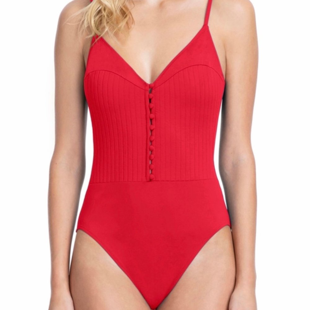 Gottex Collection Cruise Bardot Red V-Neck One Pce
